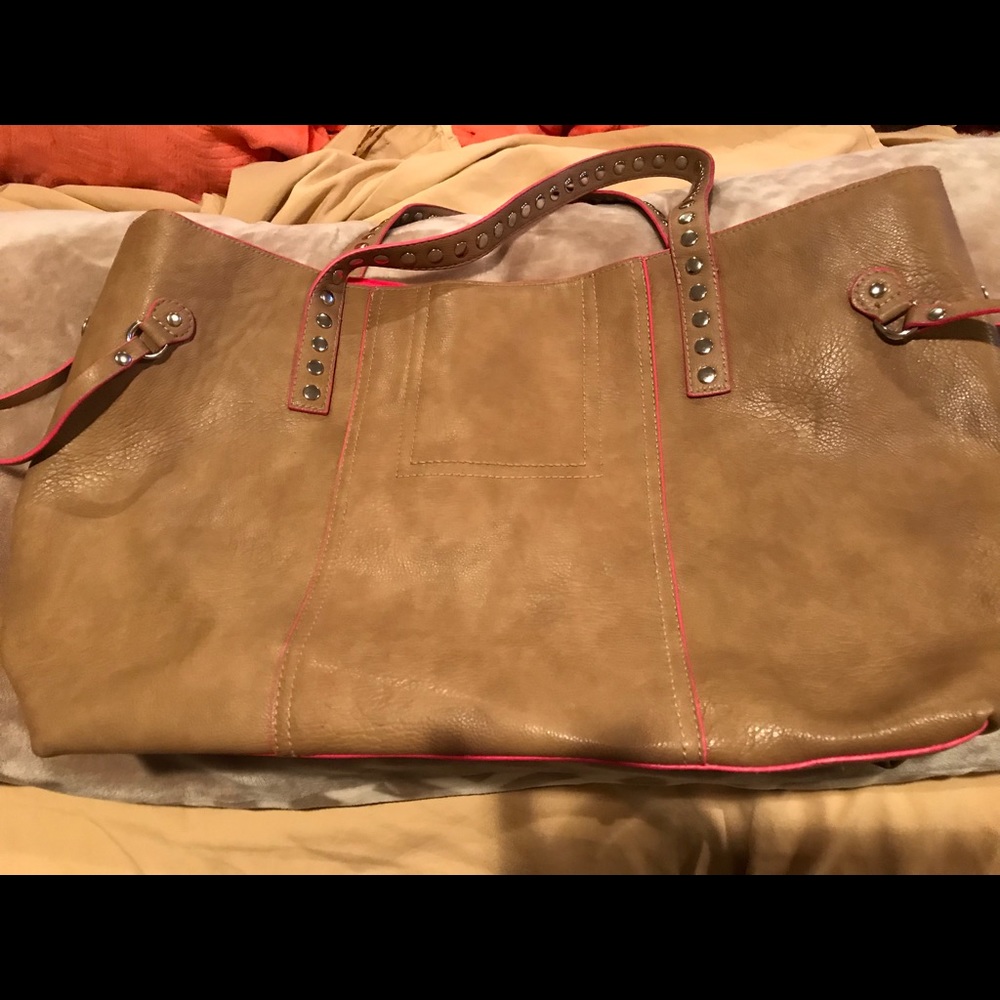 Large beige and pink tote